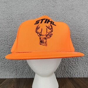 Vintage STIHL Blaze Orange Deer Buck Snapback Hat Trucker Rope Cap San Sun Mens